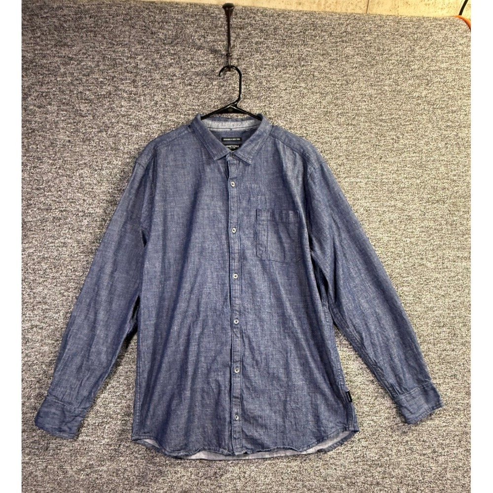 Kenneth Cole New York Mens XL Slim Fit Blue Chambray Button Down Shirt LS